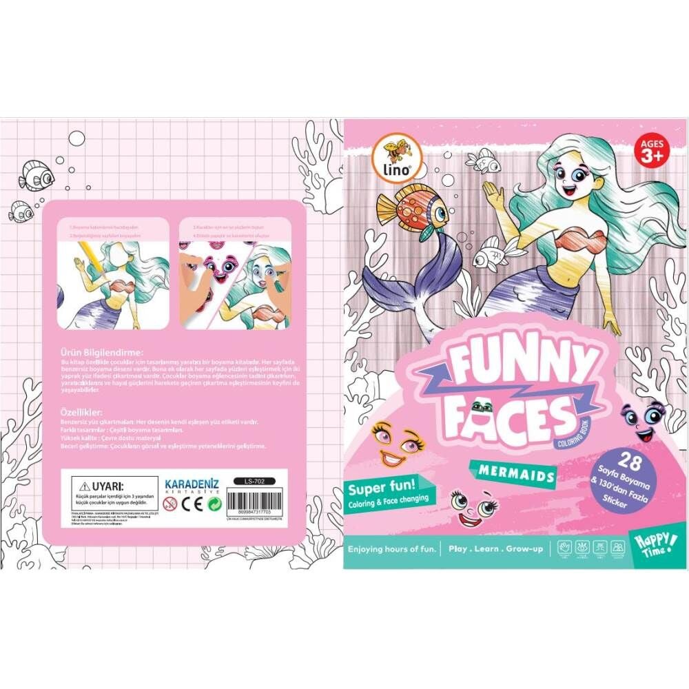 Lino LS-702 Funny Faces Stickerli Boyama Kitabı Deniz Kızı