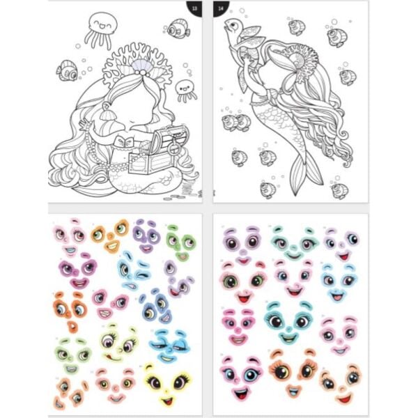 Lino LS-702 Funny Faces Stickerli Boyama Kitabı Deniz Kızı