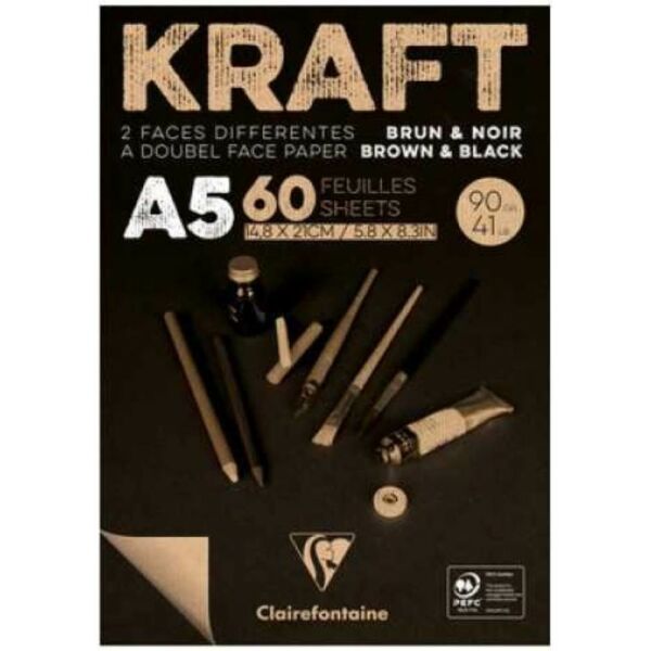Clairefontaine Kraft Skecth Çizim Blok A5 60 Yaprak 90 gr Kahve+Siyah DK975817