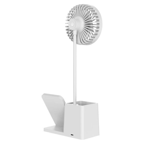 S-link SL-M9055 Beyaz TypeC 10W Kablosuz Şarj Cihazı Fanlı Kalemlikli Masa Lamba