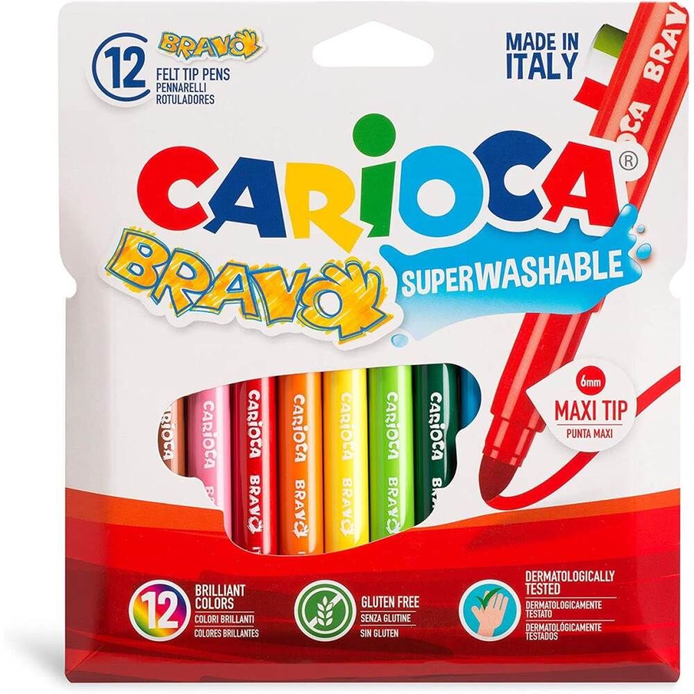 Carioca Bravo 42755 Yıkanabilir Keçeli Kalem 12 Renk