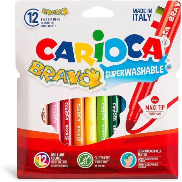 Carioca Bravo 42755 Yıkanabilir Keçeli Kalem 12 Renk