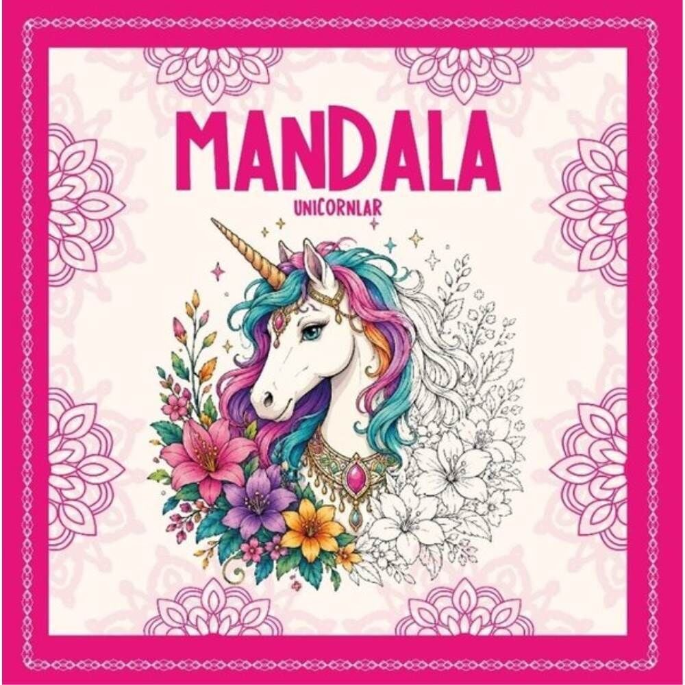 Yetişkinler İçin Boyama Mandala - Unicornlar