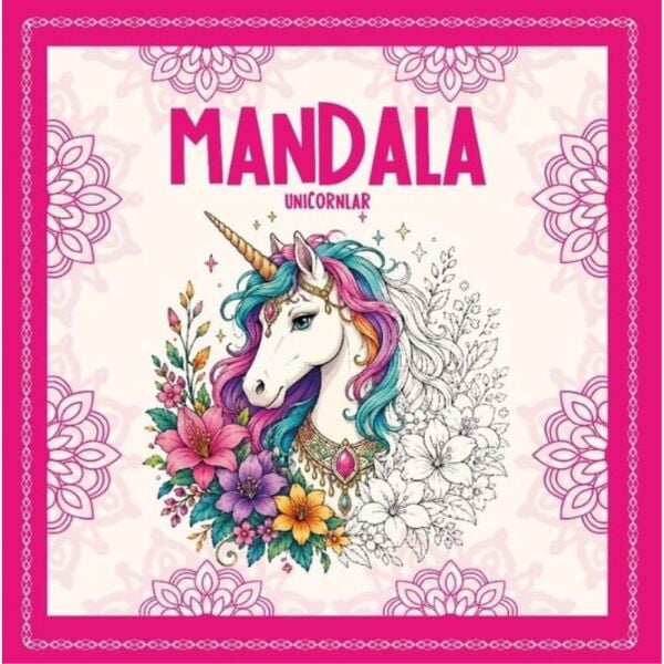 Yetişkinler İçin Boyama Mandala - Unicornlar