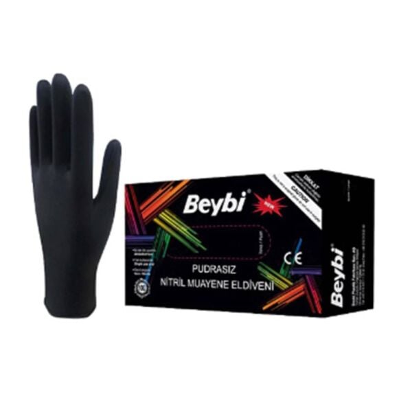 Beybi Muayene Nitril Siyah Large L Beden  Pudrasız  Eldiven 100lü