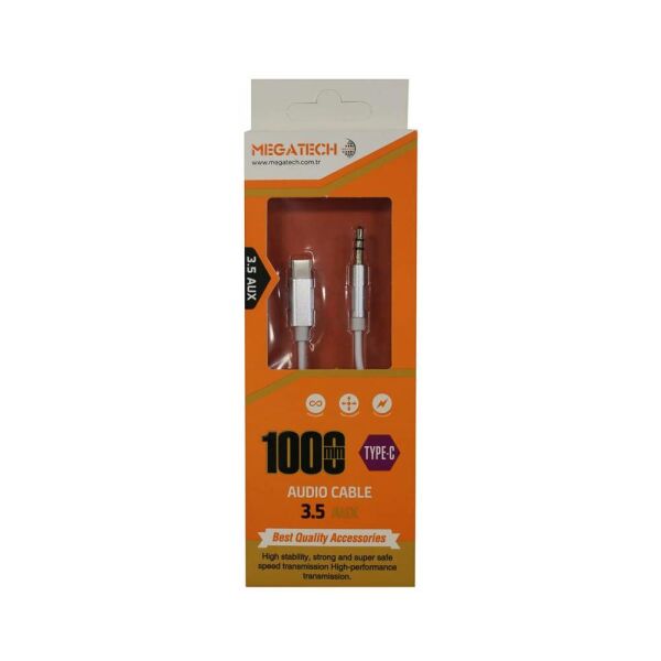 Megatech 1Mt Aux Kablo Çelik TYPE-C 3.5AUX  (kutulu)