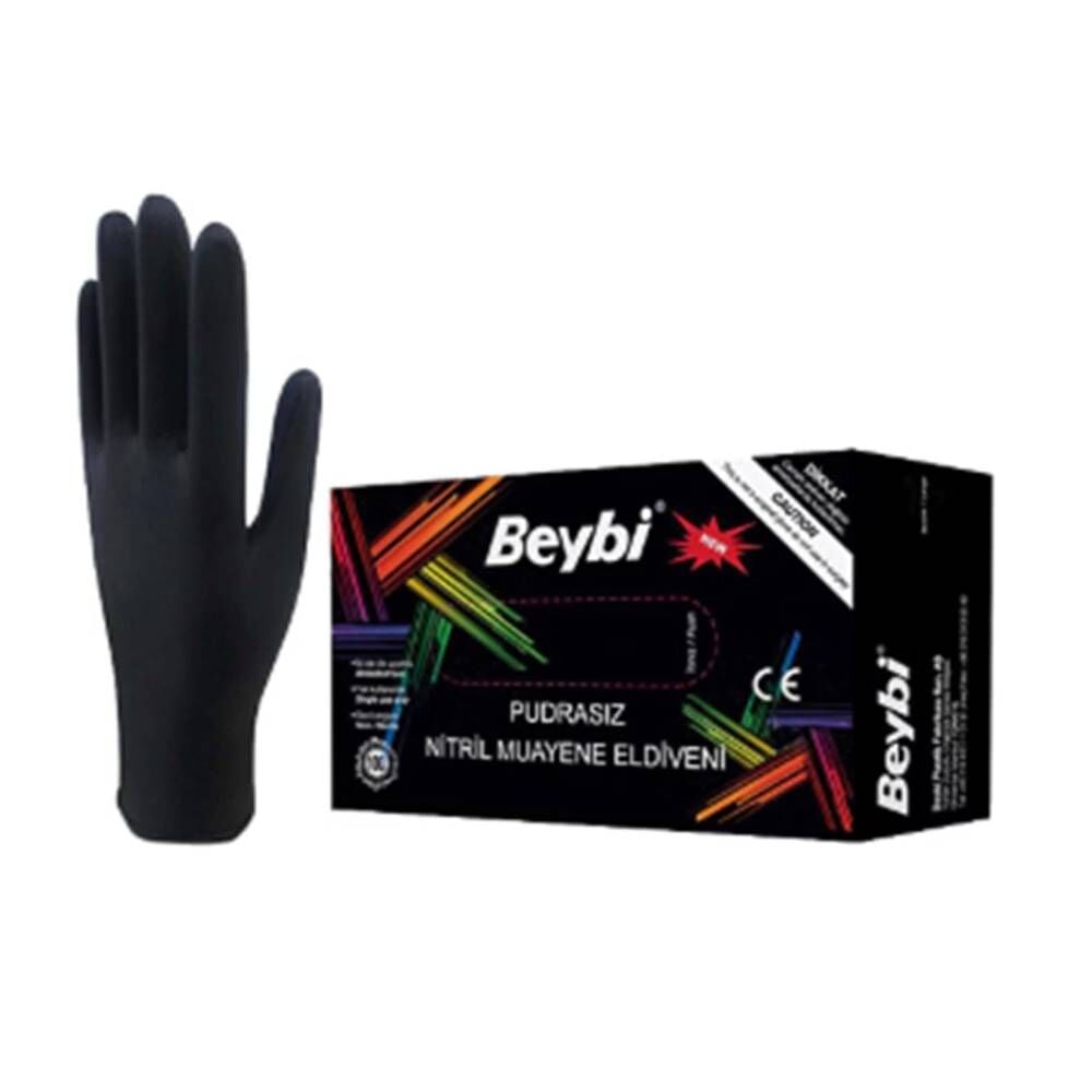 Beybi Muayene Nitril Siyah Small Pudrasız  Eldiven 100lü