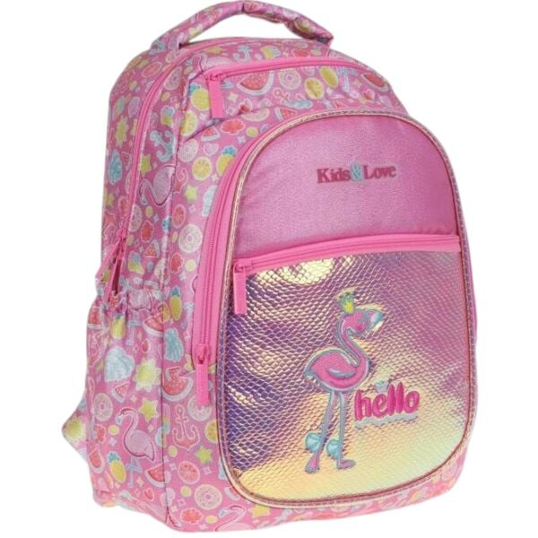 Kaukko Kids Love L5098 Aynalı Taşlı Flamingo İlkokul Çantası