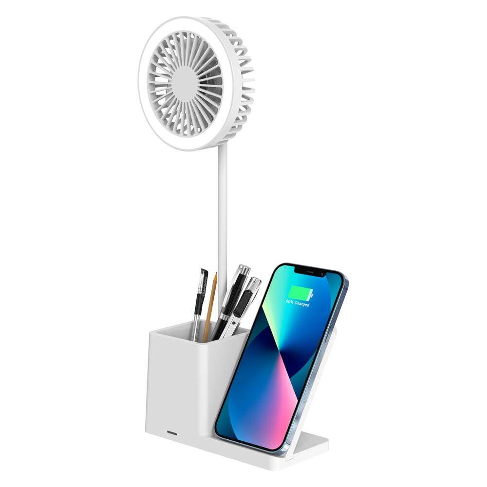 S-link SL-M9055 Beyaz Type-C 10W Kablosuz Şarjlı Fanlı Kalemlikli Masa Lambası