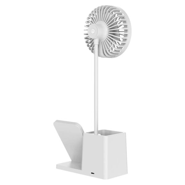 S-link SL-M9055 Beyaz Type-C 10W Kablosuz Şarjlı Fanlı Kalemlikli Masa Lambası