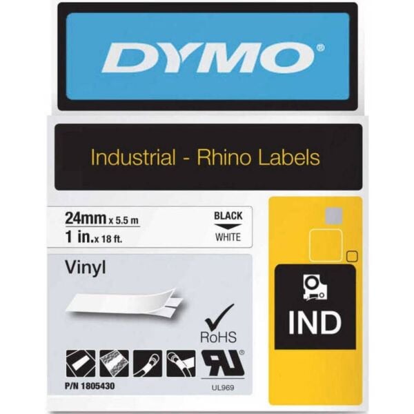 Dymo Şerit Rhinopro Vinil 24Mm X 5.5Mt Beyaz/Siyah 1805430