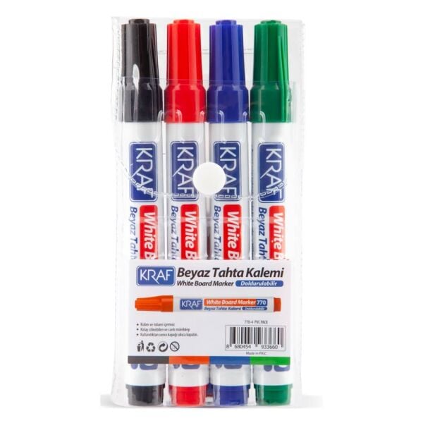 Kraf Beyaz Tahta Kalemi Doldurulabilir 770-4 4 Lü Pvc