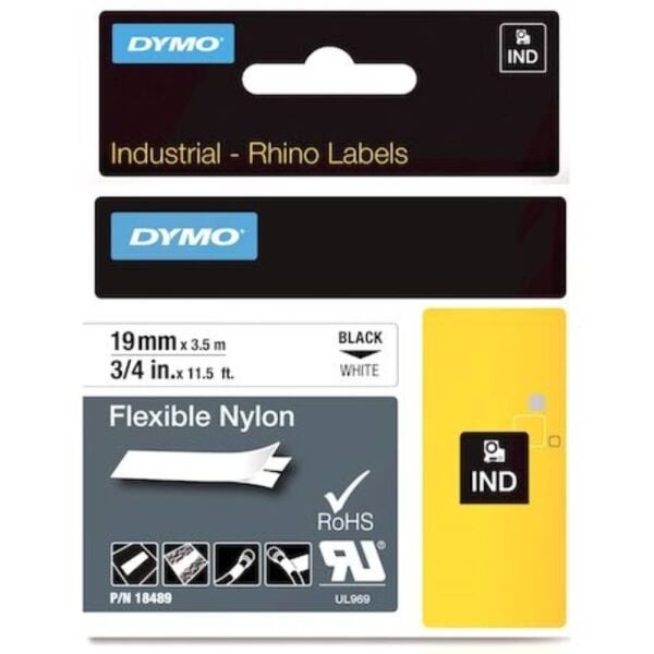 Dymo Şerit Rhinopro 19Mm X 3.5Mt Beyaz/Siyah 18489