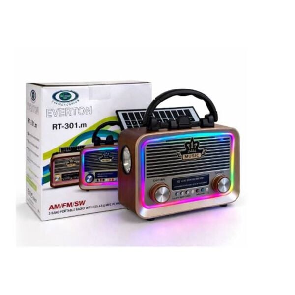 Everton RT-301.m  Bluetooth-USB-SD-FM Şarjlı,Solarlı,Ledli, Nostaljik Radyo El Fenerl Radyo