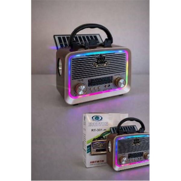 Everton RT-301.m  Bluetooth-USB-SD-FM Şarjlı,Solarlı,Ledli, Nostaljik Radyo El Fenerl Radyo