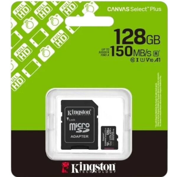 Kingston SDCS3-128GB 128GB microSDXC Canvas Select Plus Gen3 150MB-s A1 Card + Adapter Hafıza Kartı