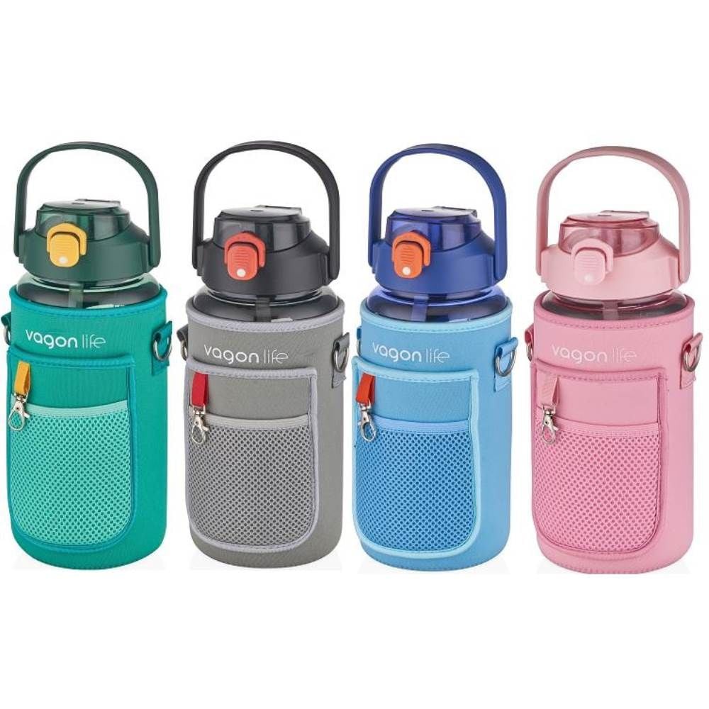 Vagonlife Kılıflı Pipetli Tritan Matara 1500 ml VGN2115 Pembe