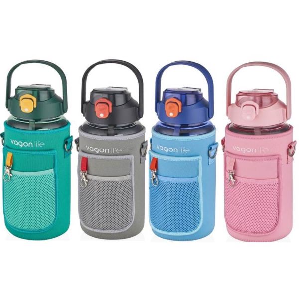 Vagonlife Kılıflı Pipetli Tritan Matara 1500 ml VGN2115 Pembe