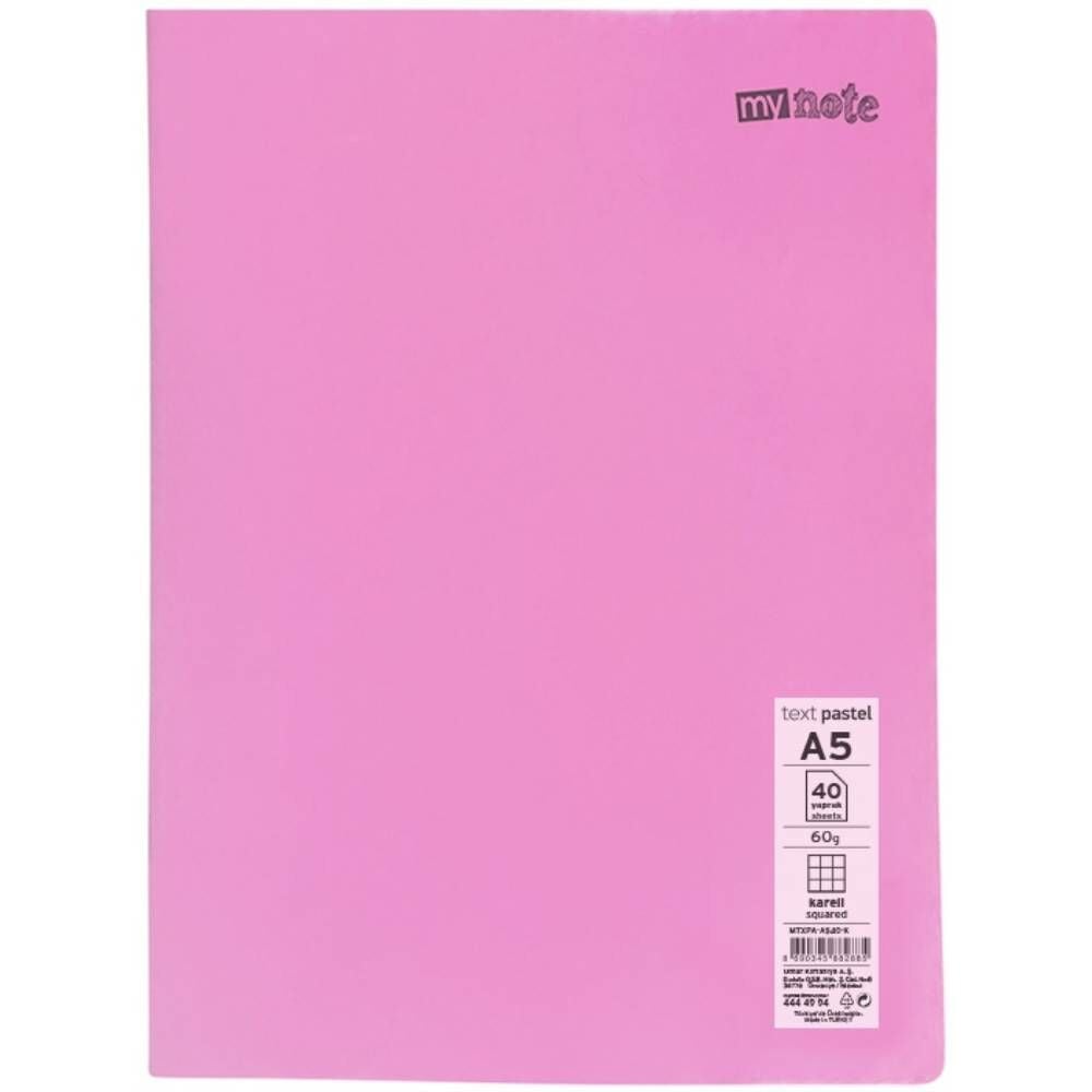 Mynote Defter Text Pastel Pp Kapak Dikişli A5 40 Yp Kareli Mtxpa-A540-K