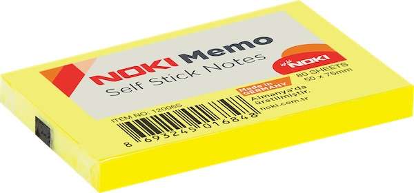 Noki Yapışkanlı Not Kağıdı 50x75 mm 80 Yaprak Limon Sarı 12006S