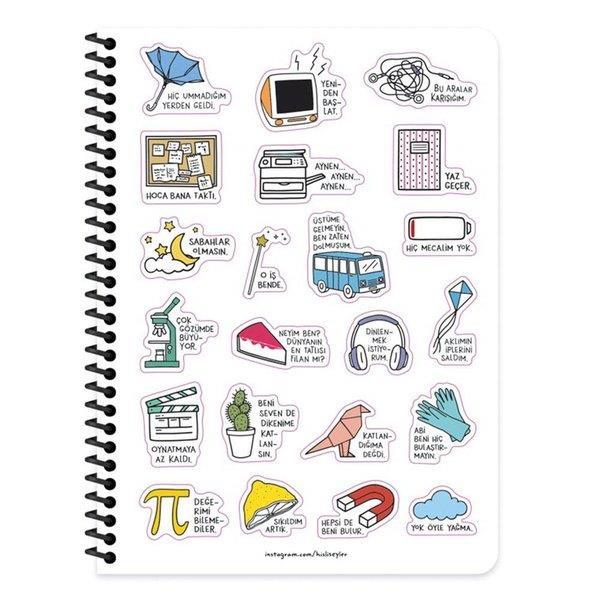 Hisli Şeyler Spiralli Defter 18.5x25 80 Yaprak Kareli Stickerli Plastik Kapak Öyle Ölmem Füze At 500583