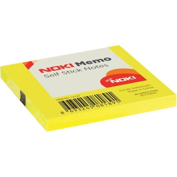 Noki Yapışkanlı Not Kağıdı 75x75 mm 80 Yaprak Limon Sarı 12133