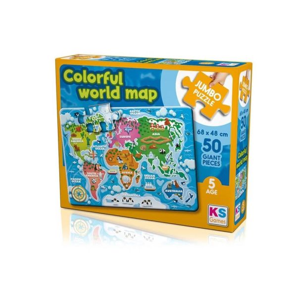 Colorful World Map Jumbo Çocuk Puzzle 50 Parça 31015
