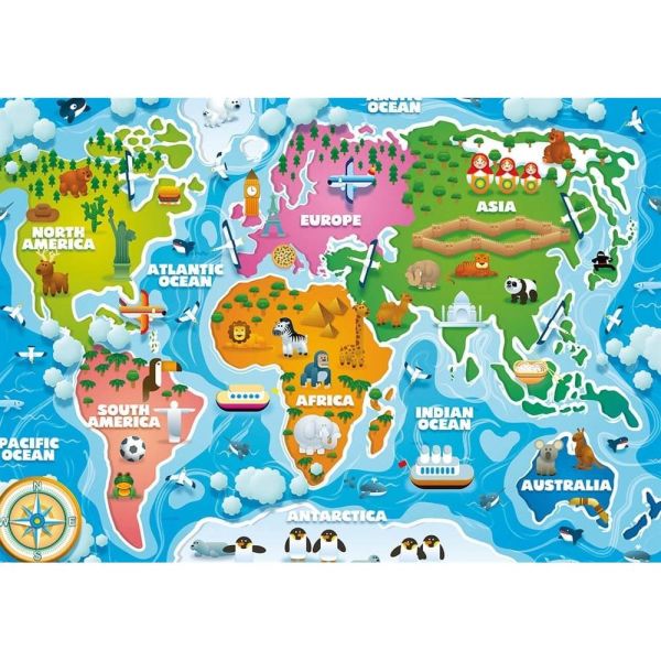 Colorful World Map Jumbo Çocuk Puzzle 50 Parça 31015