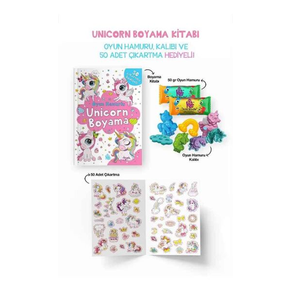 UInicorn Boyama Kitabı Oyun Hamuru ve Çıkartma Hediyeli