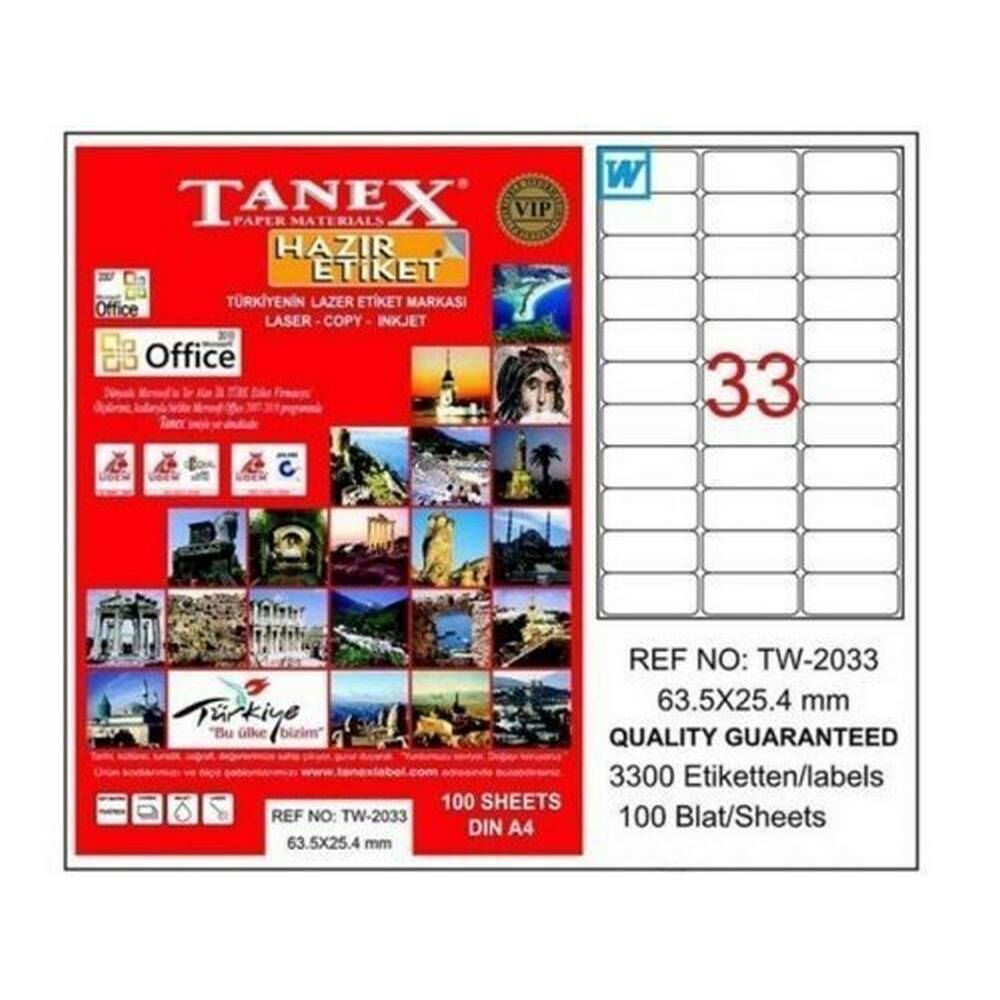 Tanex TW-2033 63.5x25.4 mm Laser Etiket