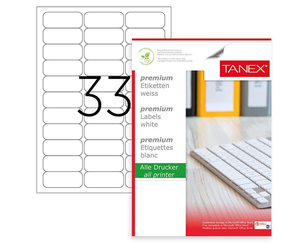 Tanex TW-2033 63.5x25.4 mm Laser Etiket