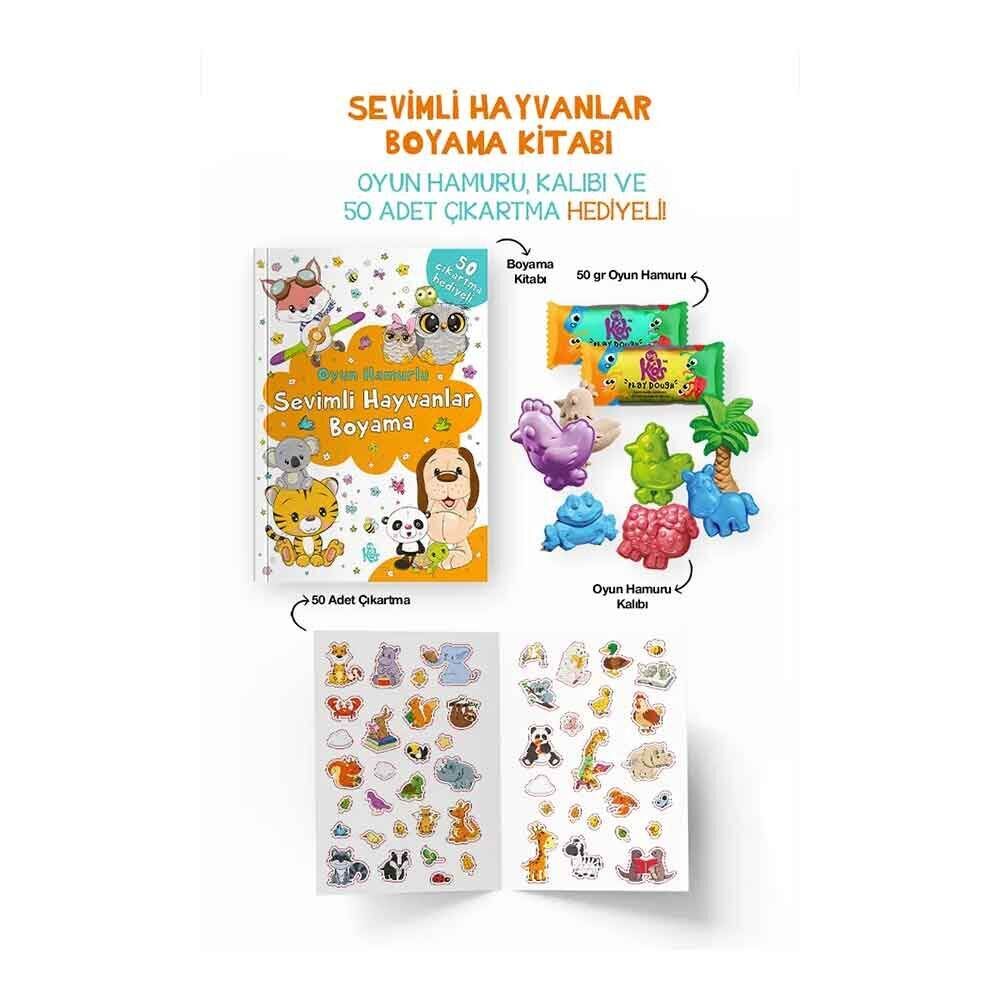 Sevimli Hayvanlar Boyama Kitabı Oyun Hamuru ve Çıkartma Hediyeli