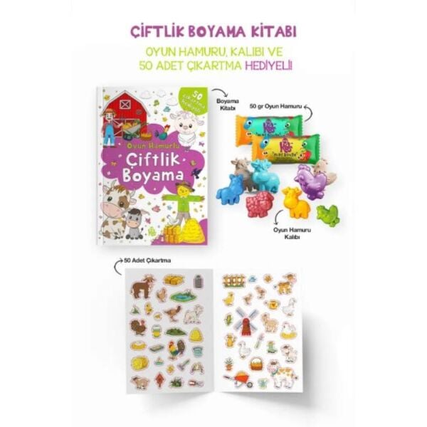 Çiftlik Boyama Kitabı Oyun Hamuru ve Çıkartma Hediyeli