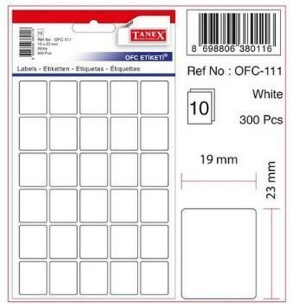 Tanex Ofis Etiketi 19x23 mm 300 lü Beyaz OFC-111