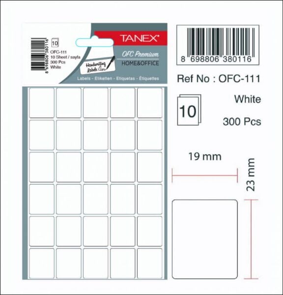 Tanex Ofis Etiketi 19x23 mm 300 lü Beyaz OFC-111