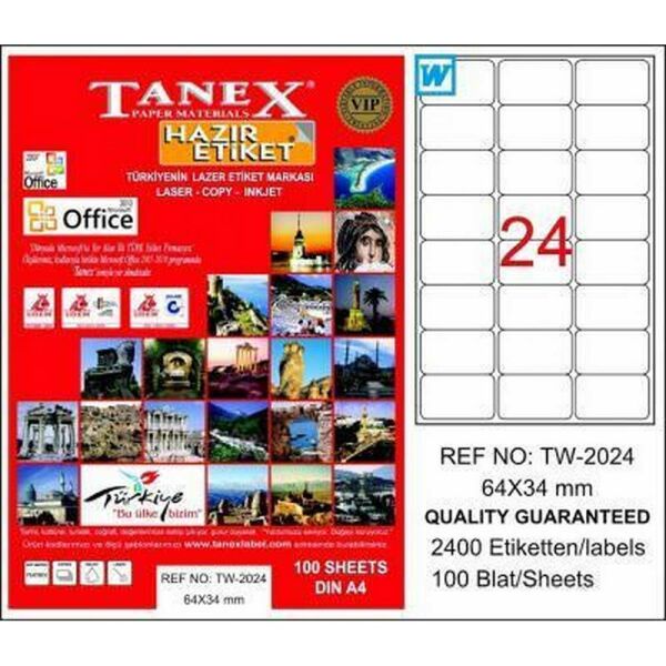 Tanex TW-2024 64x34 mm Laser Etiket