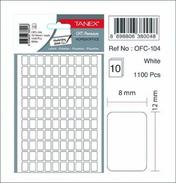 Tanex Ofis Etiketi Ofc-104 Beyaz