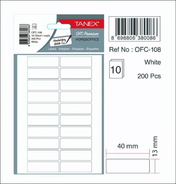Tanex Ofis Etiketi Ofc-108 Beyaz