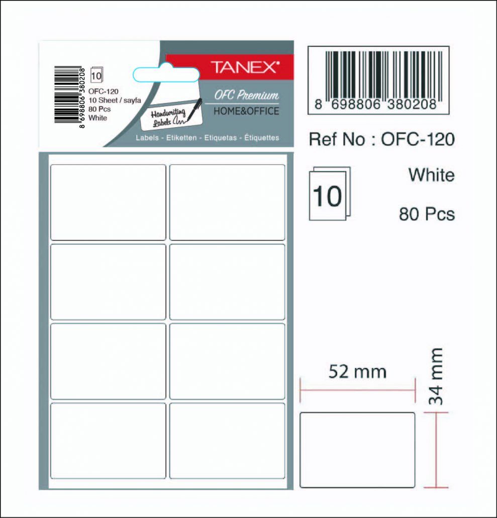 Tanex Ofis Etiketi Ofc-120 Beyaz