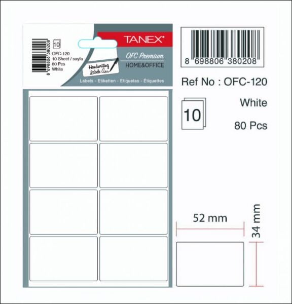 Tanex Ofis Etiketi Ofc-120 Beyaz