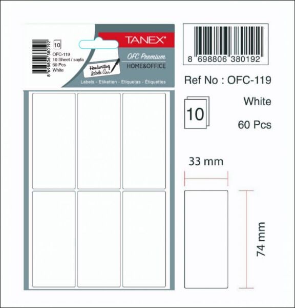 Tanex Ofis Etiketi Ofc-119 Beyaz
