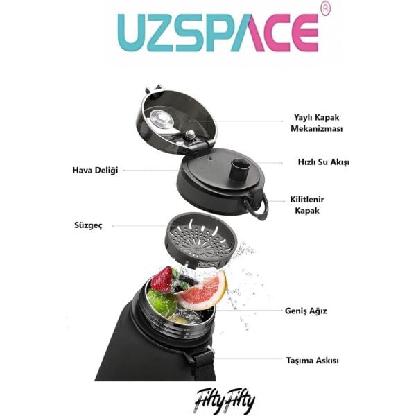 Uzspace 3037-3 Soft Touch 650 ml Pembe Tritan Matara