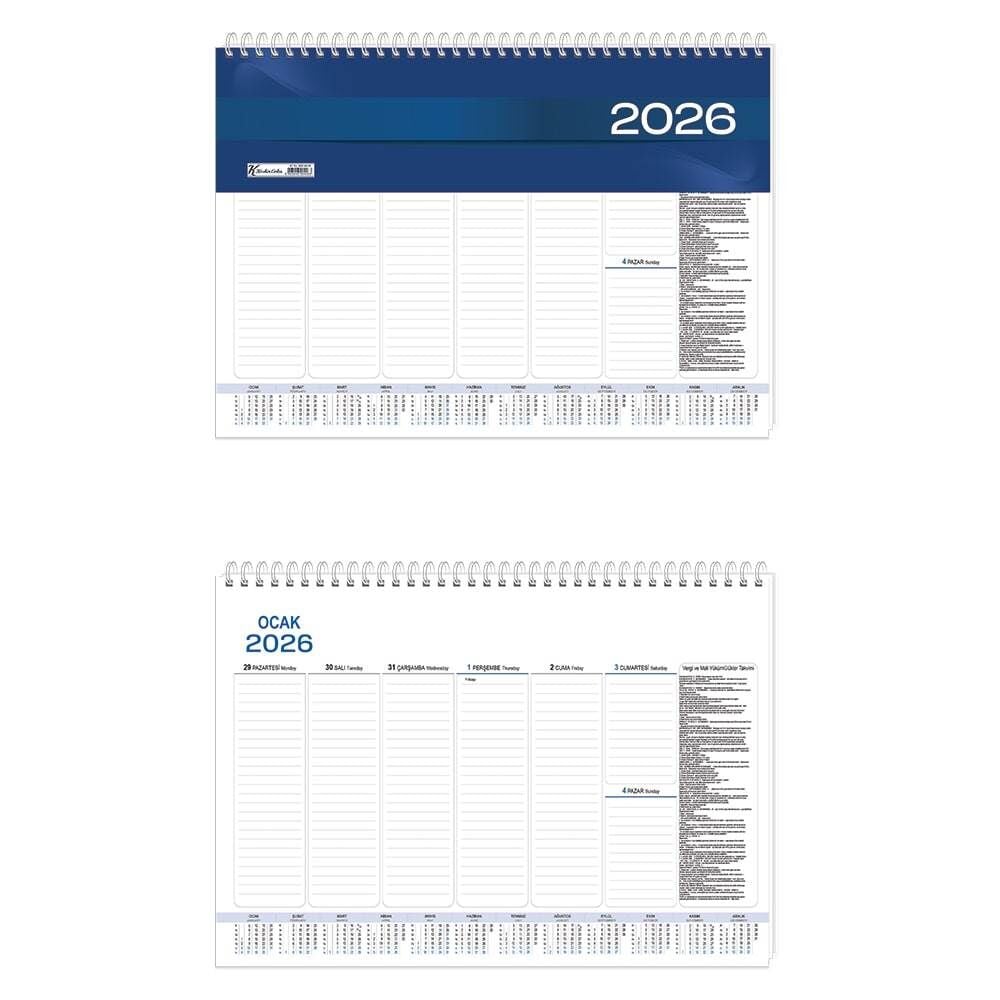Keskin 2026 Haftalık Masa Sümeni Spiralli 20x28 AJ-70