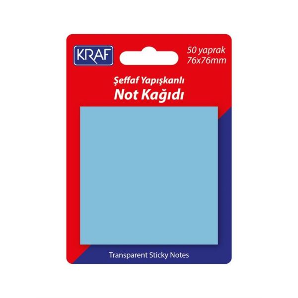 Kraf Yapışkanlı Not Kağıdı 76x76 mm 50 Yaprak Şeffaf Mavi 7676TR