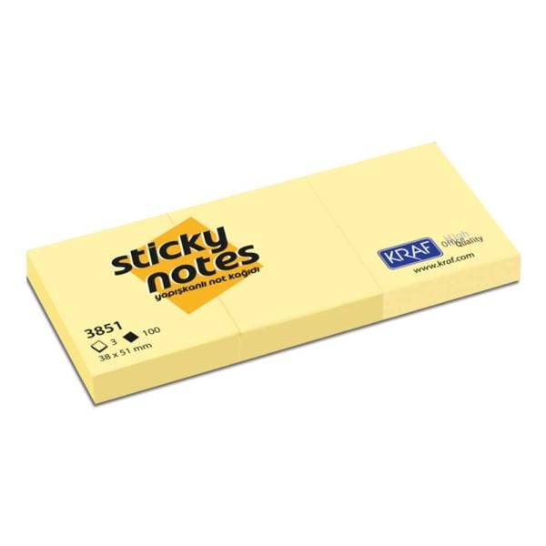 Kraf Yapışkanlı Not Kağıdı 38X51 Sarı 3851 3 Lü