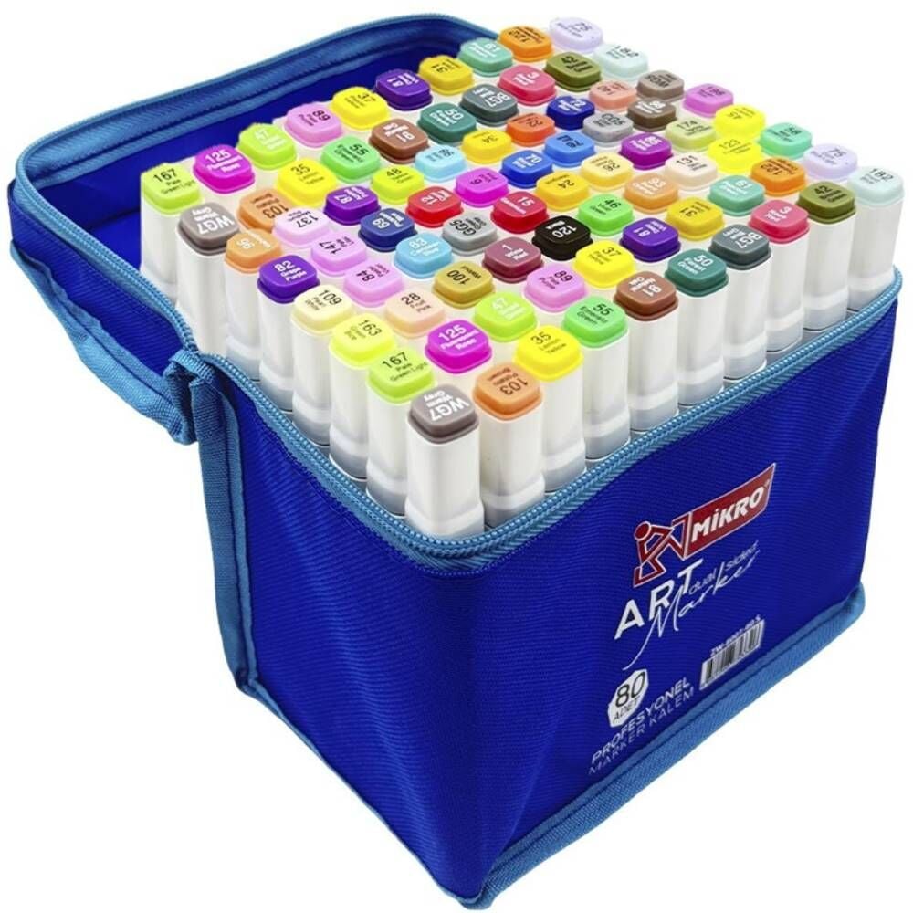 Mikro Permanent Marker Zw8001-80S Art Çift Taraflı Çantalı 80 Li