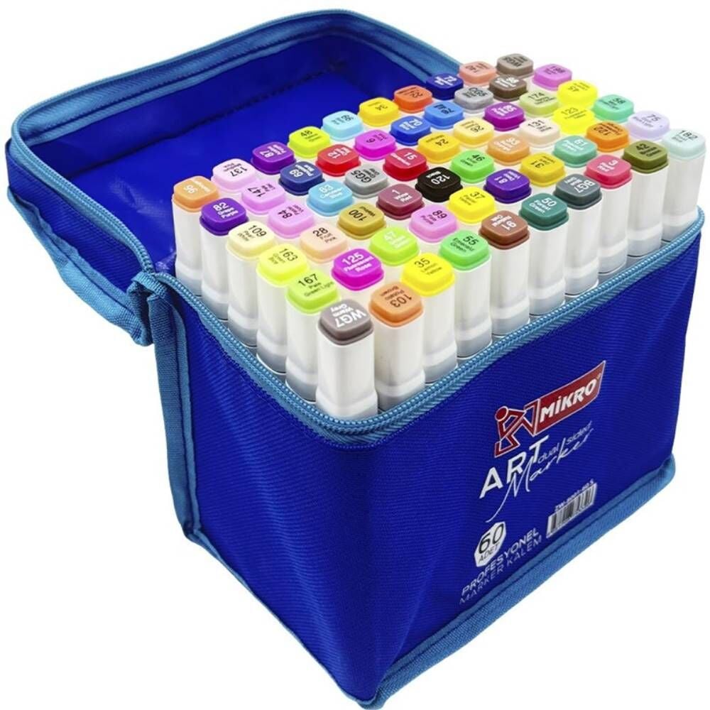 Mikro Permanent Marker Zw8001-60S Art Çift Taraflı Çantalı 60 Lı