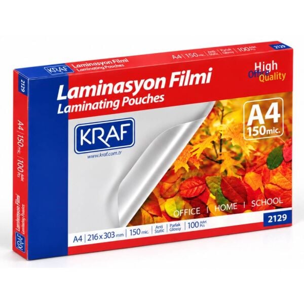 Kraf Laminasyon Filmi Parlak A4 150 Mic. 100 Lü 2129