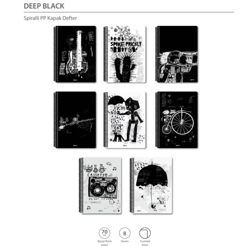 Deep Black 80 Yaprak Kareli Plastik Kapak Spiralli Defter