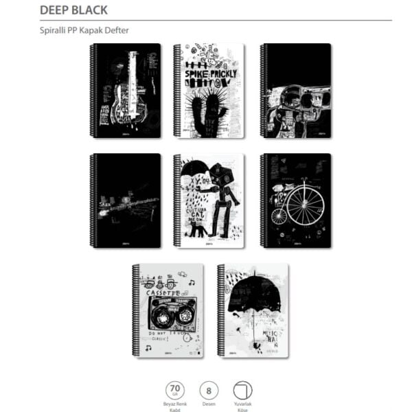 Deep Black 80 Yaprak Kareli Plastik Kapak Spiralli Defter
